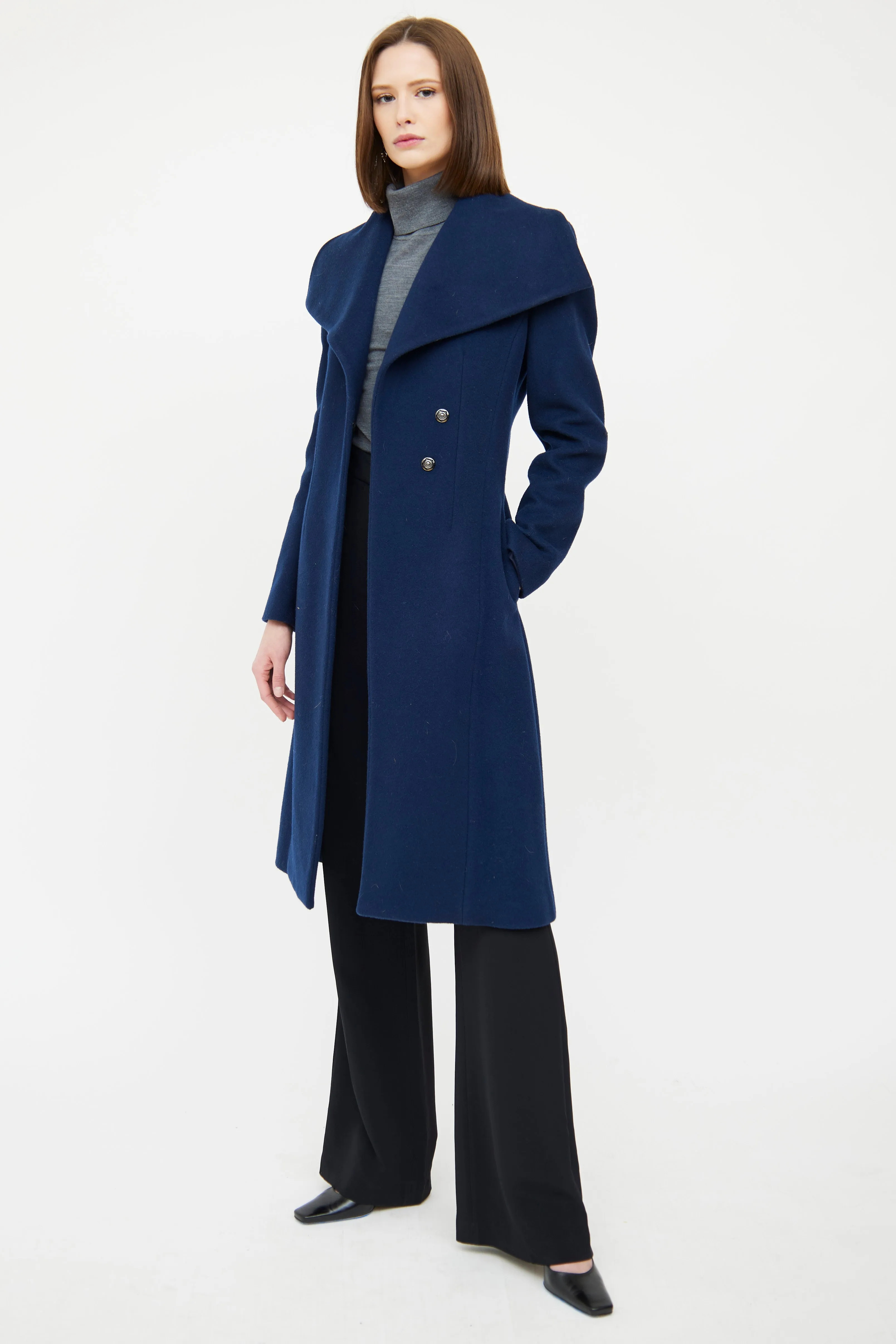 Navy Wool Button Coat