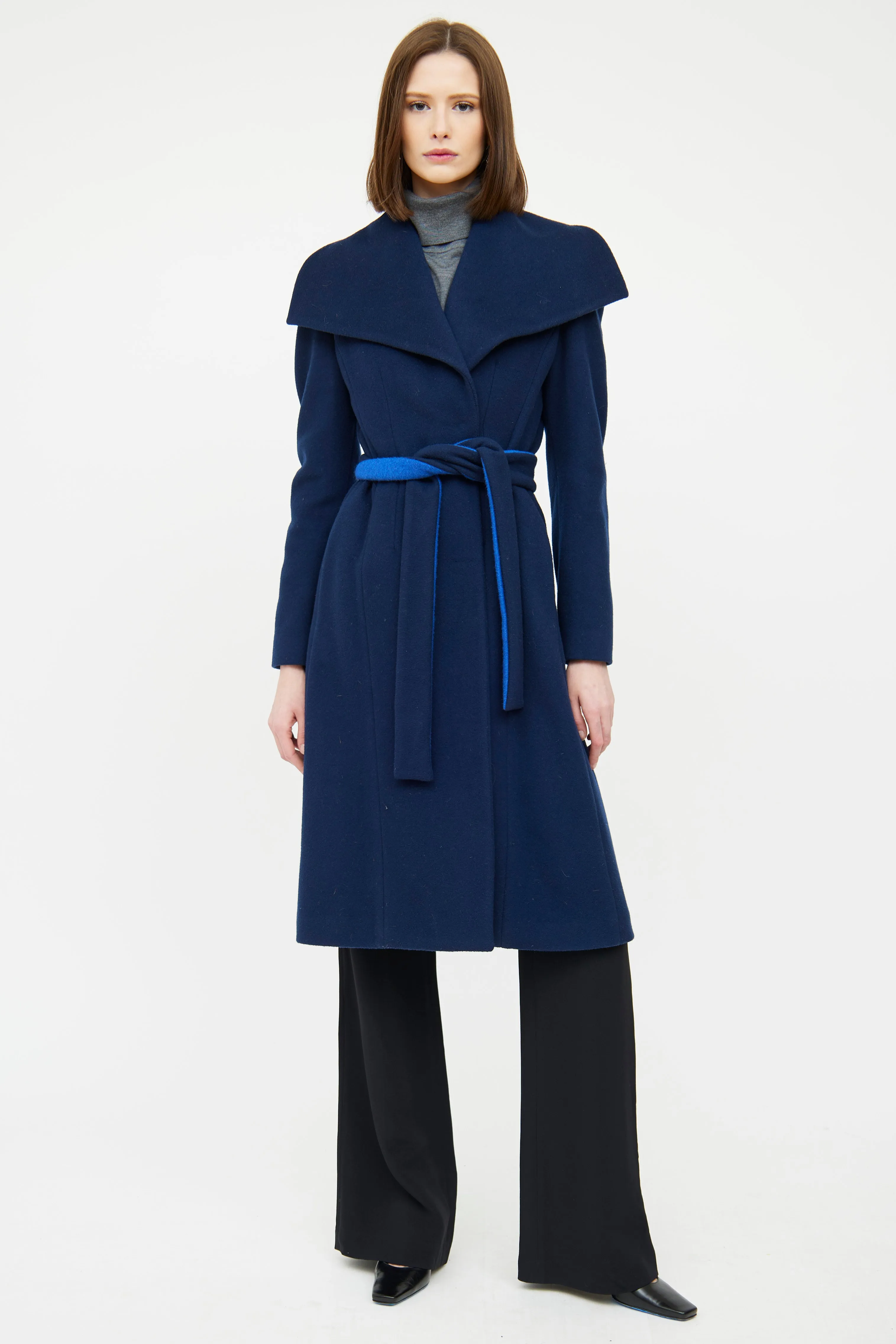 Navy Wool Button Coat