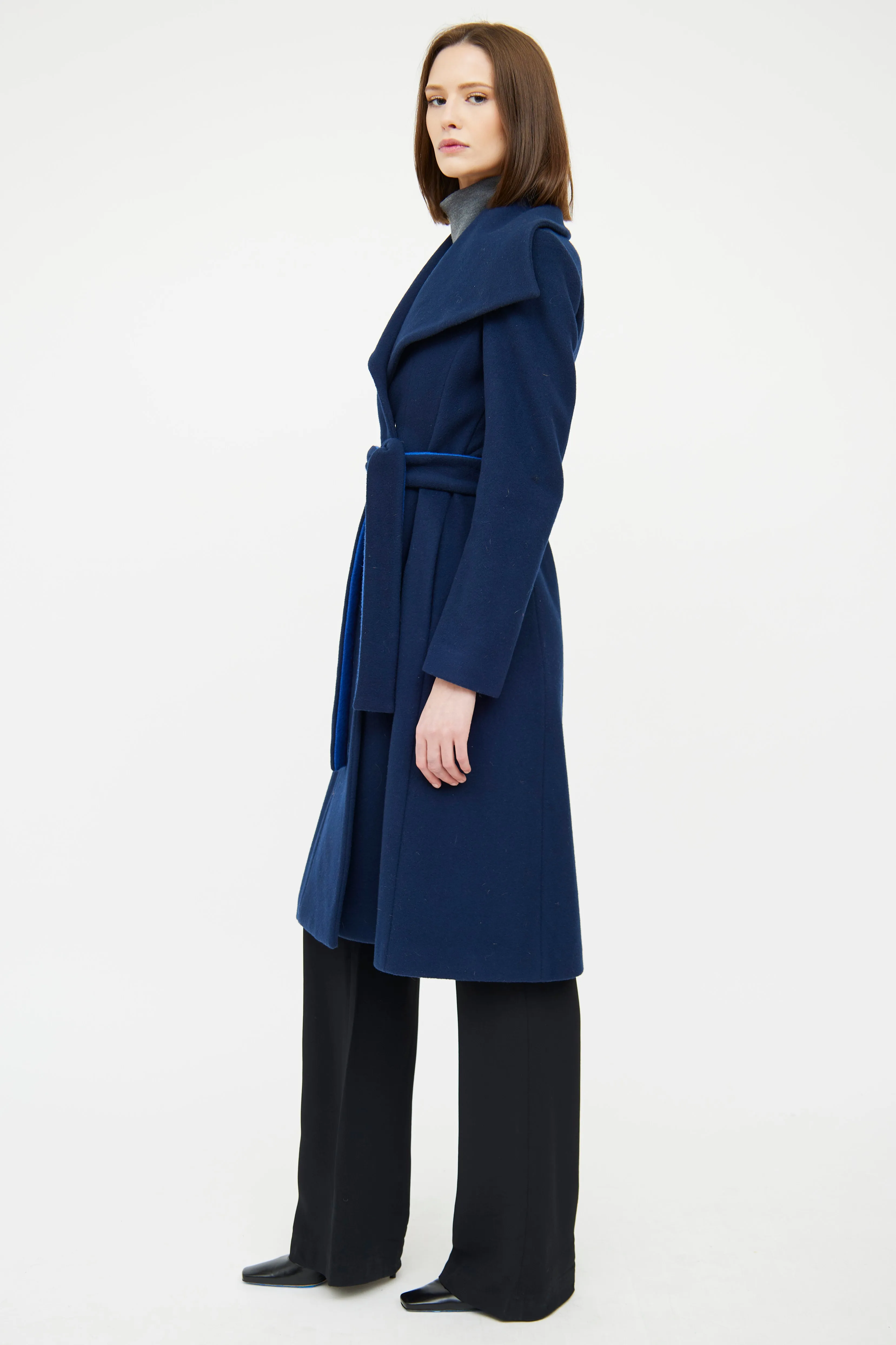 Navy Wool Button Coat