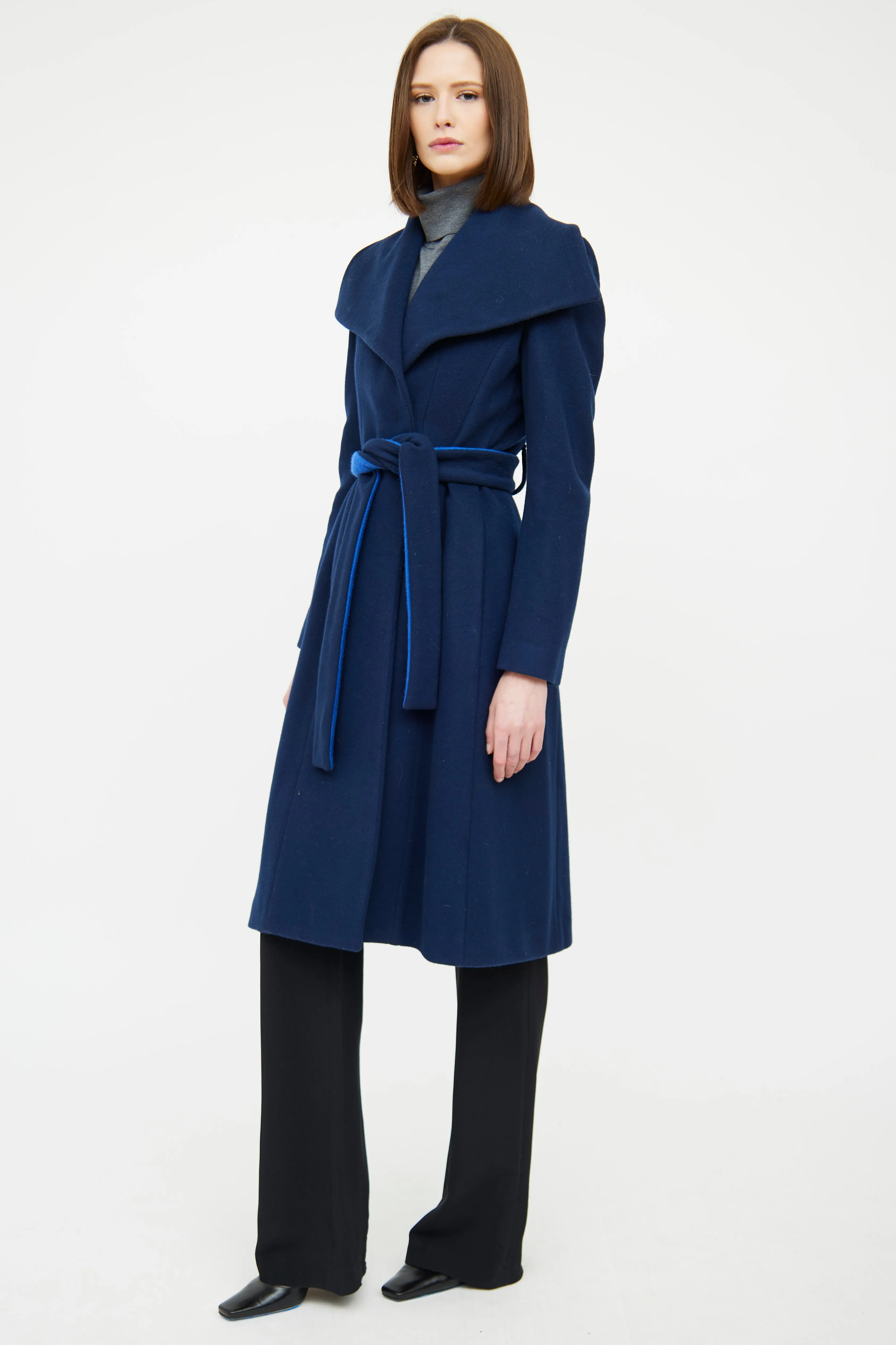 Navy Wool Button Coat