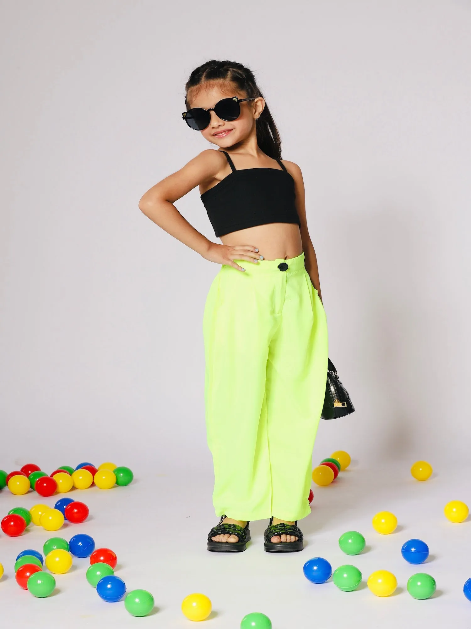 Neon Nights Crop Top and Loose-Fit Pant Set