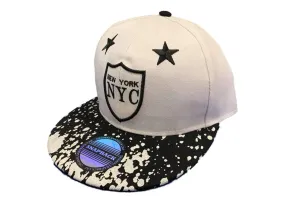 New York "NYC" XM White & Black Structured Adjustable Snapback Flat Bill Hat Cap