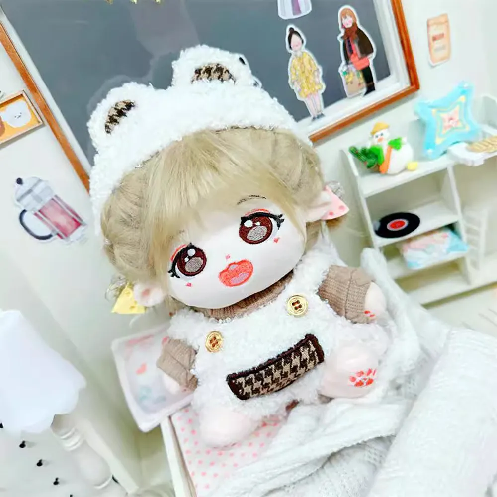 niannyyhouse 10cm~15cm 20cm Plush Doll Clothes Headwear Brown Sweater Bib Pants Warm Outfit Doll Accessories Dress Up