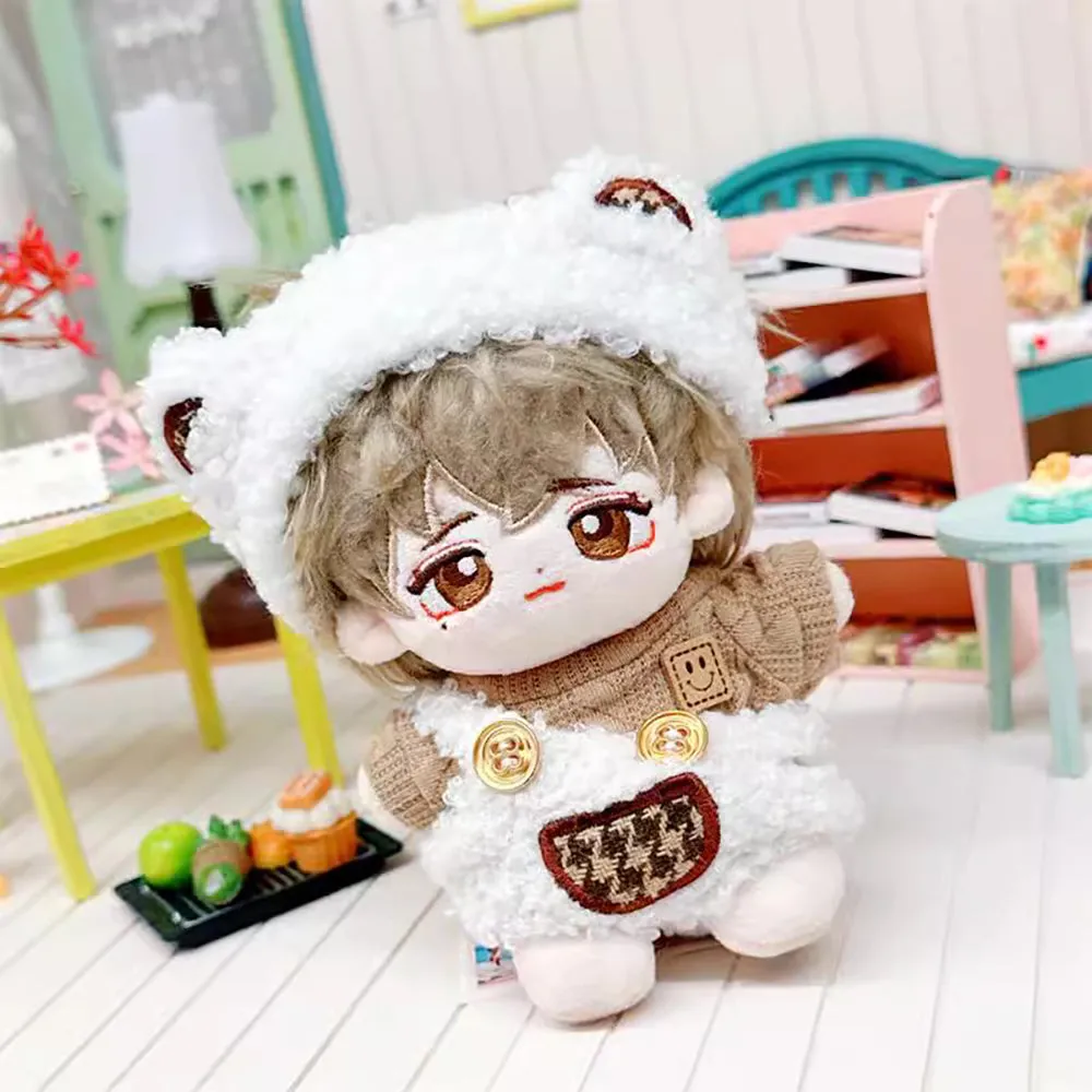 niannyyhouse 10cm~15cm 20cm Plush Doll Clothes Headwear Brown Sweater Bib Pants Warm Outfit Doll Accessories Dress Up