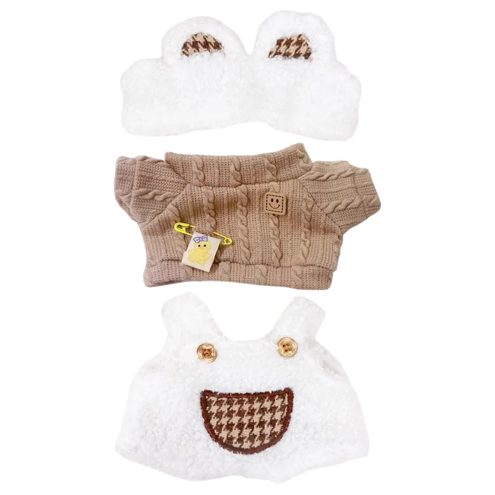 niannyyhouse 10cm~15cm 20cm Plush Doll Clothes Headwear Brown Sweater Bib Pants Warm Outfit Doll Accessories Dress Up