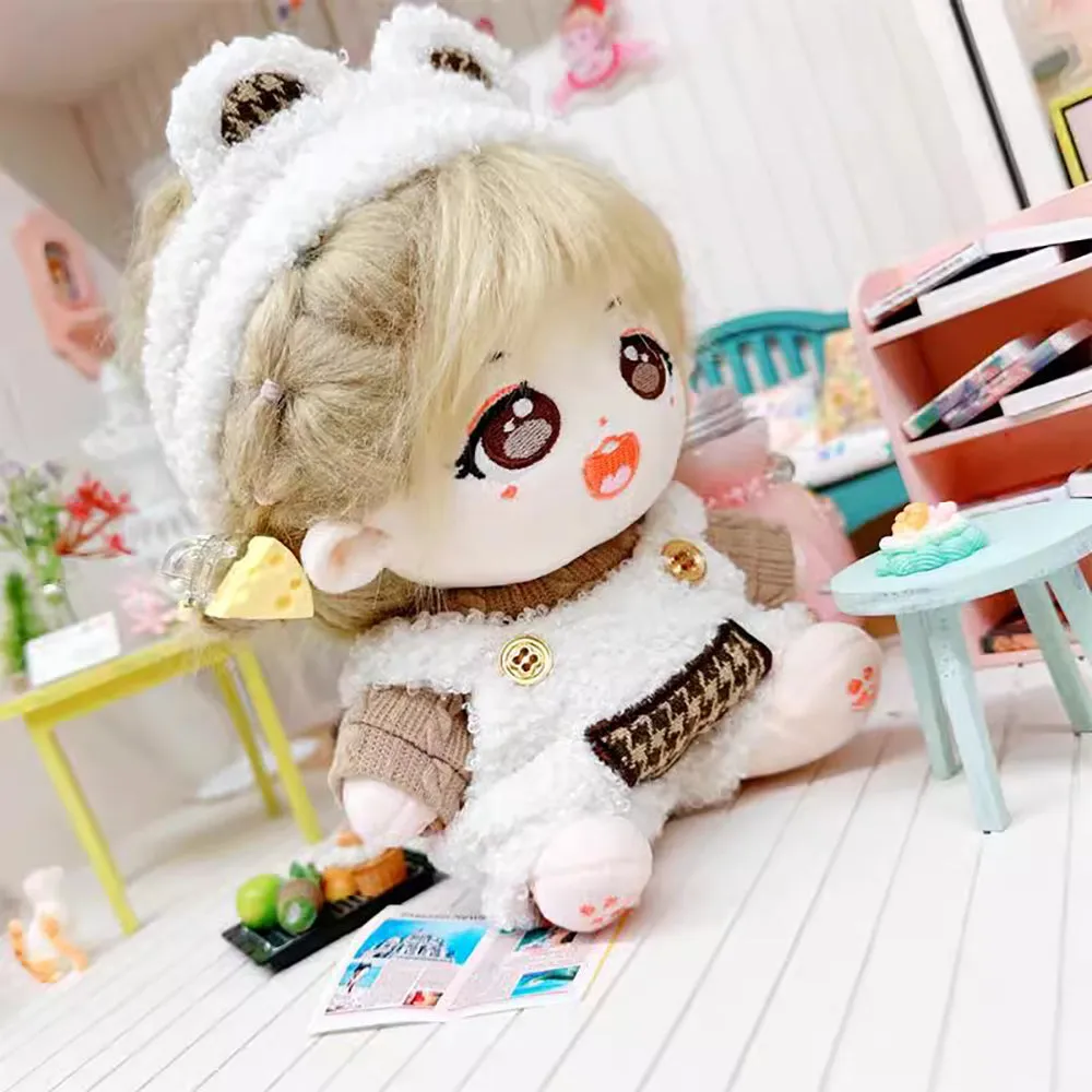 niannyyhouse 10cm~15cm 20cm Plush Doll Clothes Headwear Brown Sweater Bib Pants Warm Outfit Doll Accessories Dress Up