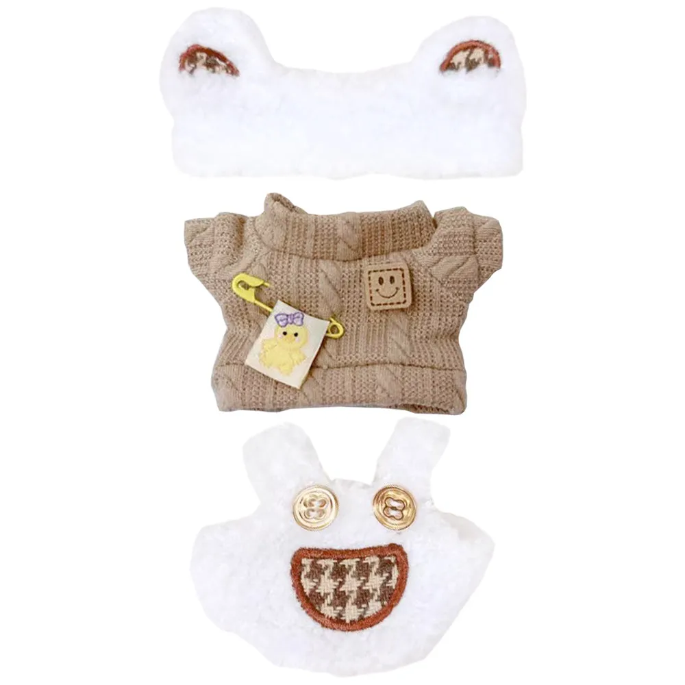 niannyyhouse 10cm~15cm 20cm Plush Doll Clothes Headwear Brown Sweater Bib Pants Warm Outfit Doll Accessories Dress Up