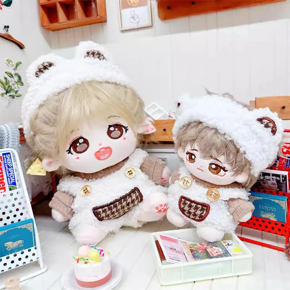 niannyyhouse 10cm~15cm 20cm Plush Doll Clothes Headwear Brown Sweater Bib Pants Warm Outfit Doll Accessories Dress Up