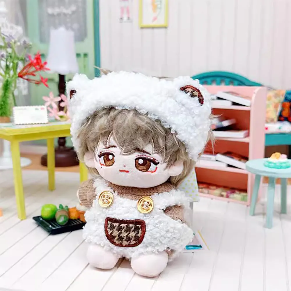 niannyyhouse 10cm~15cm 20cm Plush Doll Clothes Headwear Brown Sweater Bib Pants Warm Outfit Doll Accessories Dress Up