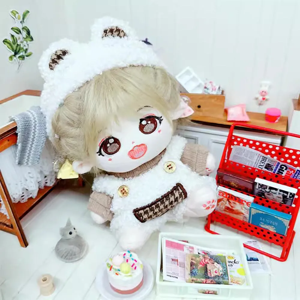 niannyyhouse 10cm~15cm 20cm Plush Doll Clothes Headwear Brown Sweater Bib Pants Warm Outfit Doll Accessories Dress Up