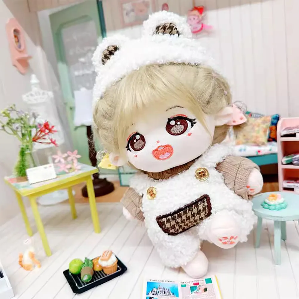 niannyyhouse 10cm~15cm 20cm Plush Doll Clothes Headwear Brown Sweater Bib Pants Warm Outfit Doll Accessories Dress Up