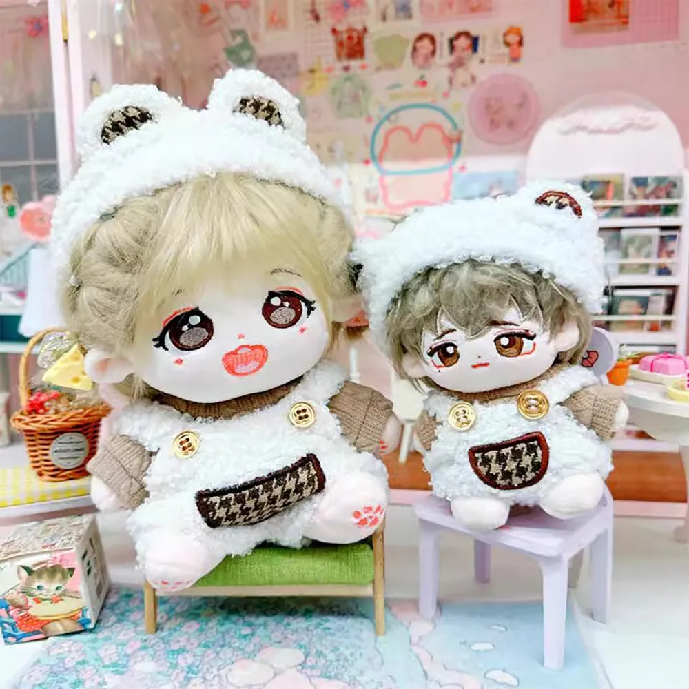 niannyyhouse 10cm~15cm 20cm Plush Doll Clothes Headwear Brown Sweater Bib Pants Warm Outfit Doll Accessories Dress Up