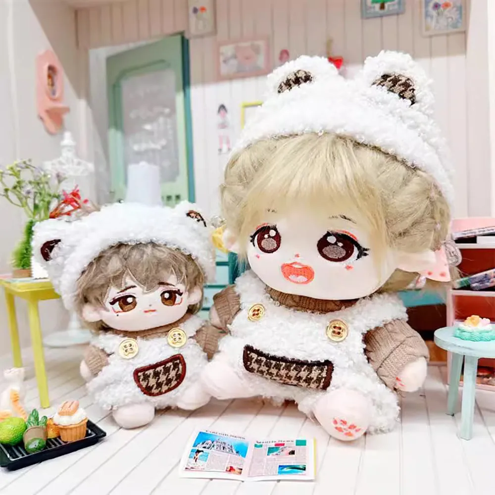 niannyyhouse 10cm~15cm 20cm Plush Doll Clothes Headwear Brown Sweater Bib Pants Warm Outfit Doll Accessories Dress Up