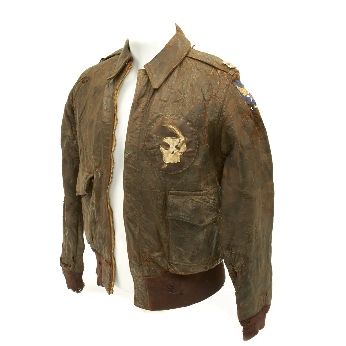 Original U.S. WWII Army Air Force Type A2 Leather Flight Jacket with Squadron Patch