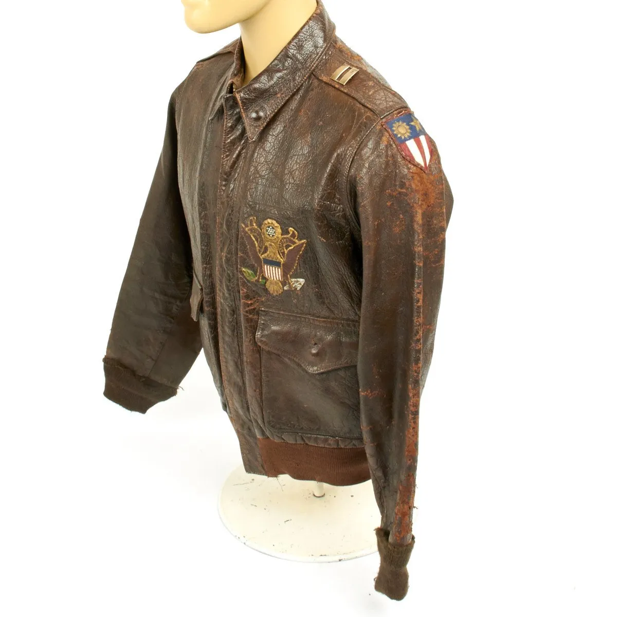 Original U.S. WWII China Burma India Theater A2 Leather Flight Jacket (Size 40)