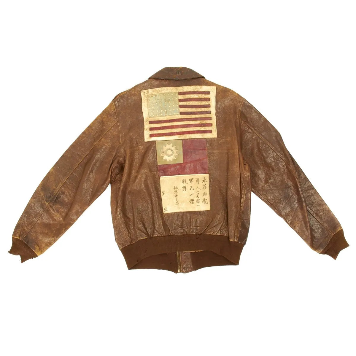 Original U.S. WWII China Burma India Theater A2 Leather Flight Jacket with Sterling Silver Lighter