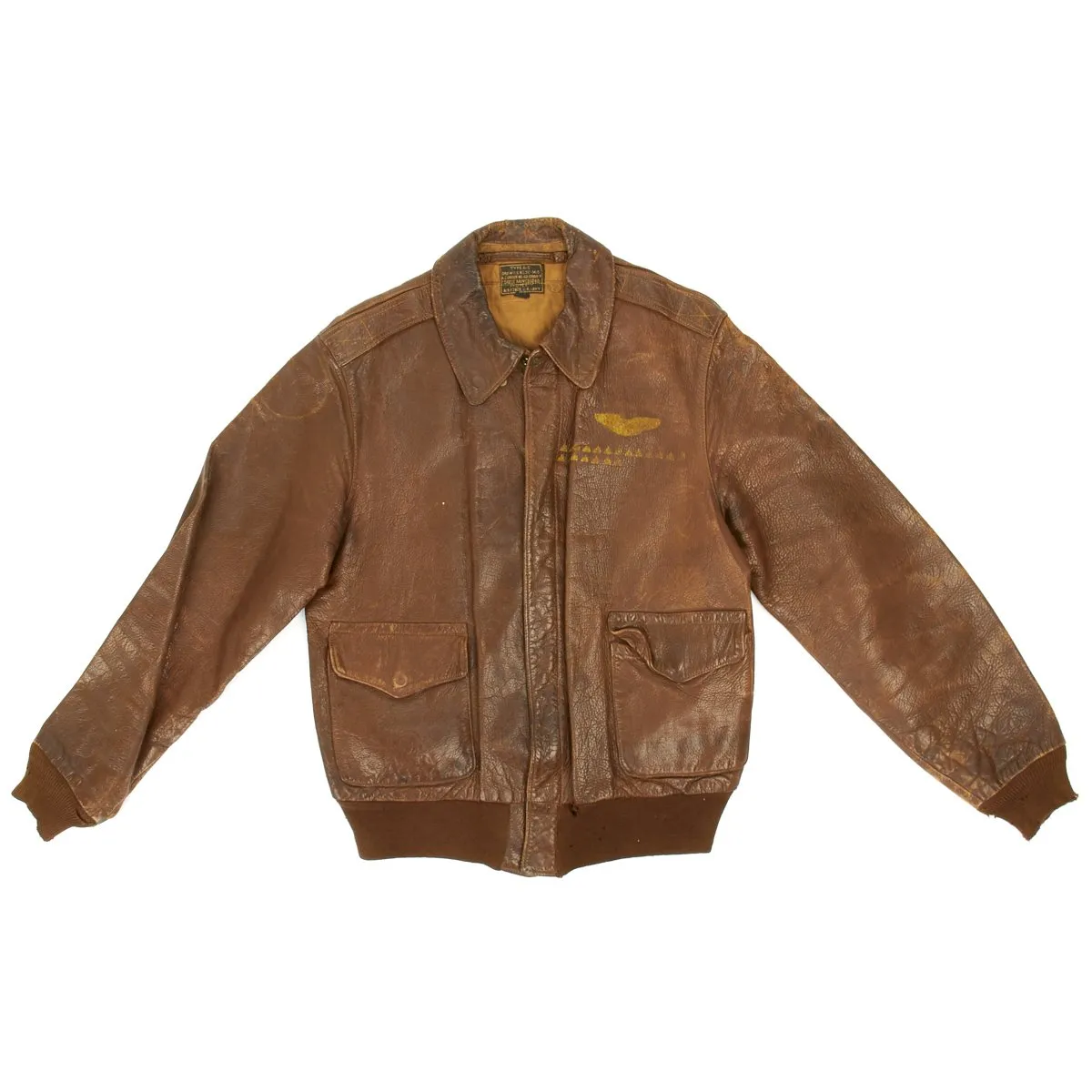 Original U.S. WWII China Burma India Theater A2 Leather Flight Jacket with Sterling Silver Lighter