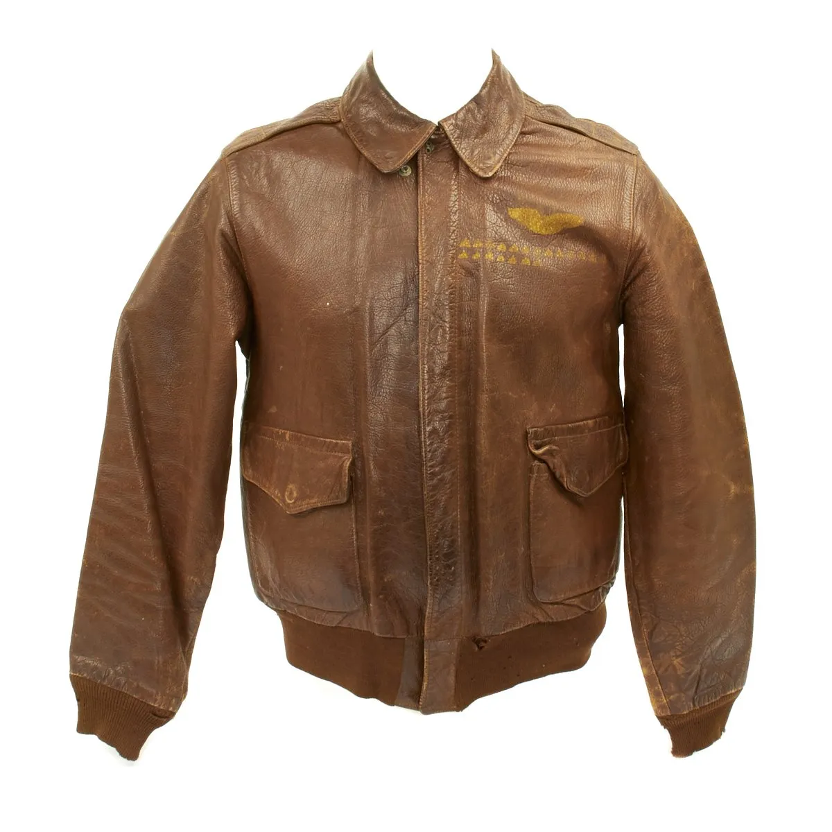 Original U.S. WWII China Burma India Theater A2 Leather Flight Jacket with Sterling Silver Lighter