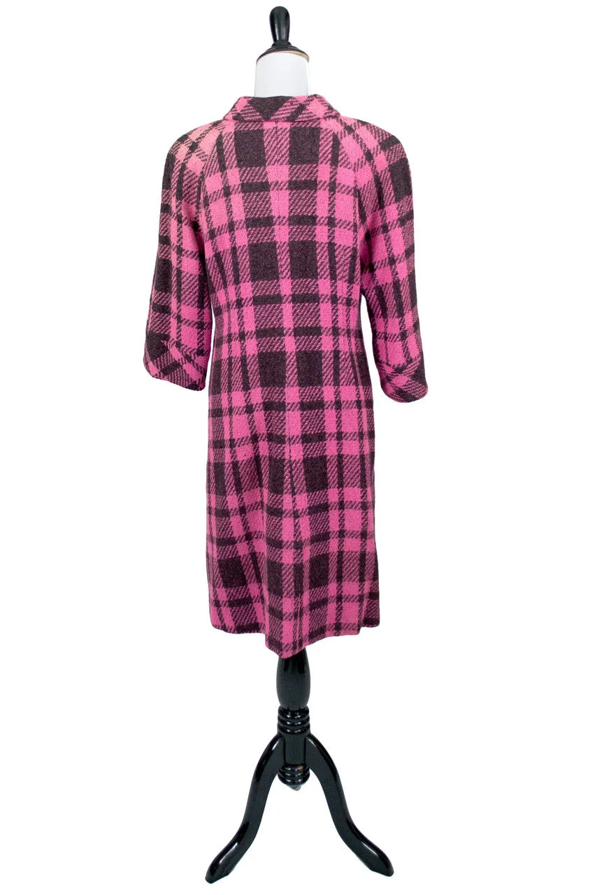 Pink and Black Plaid 1960s Vintage Coat by Mildred Warner