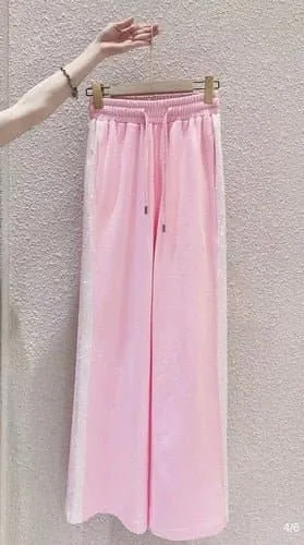 Pink Striped High-Waisted Wide Leg Loose Casual Pants