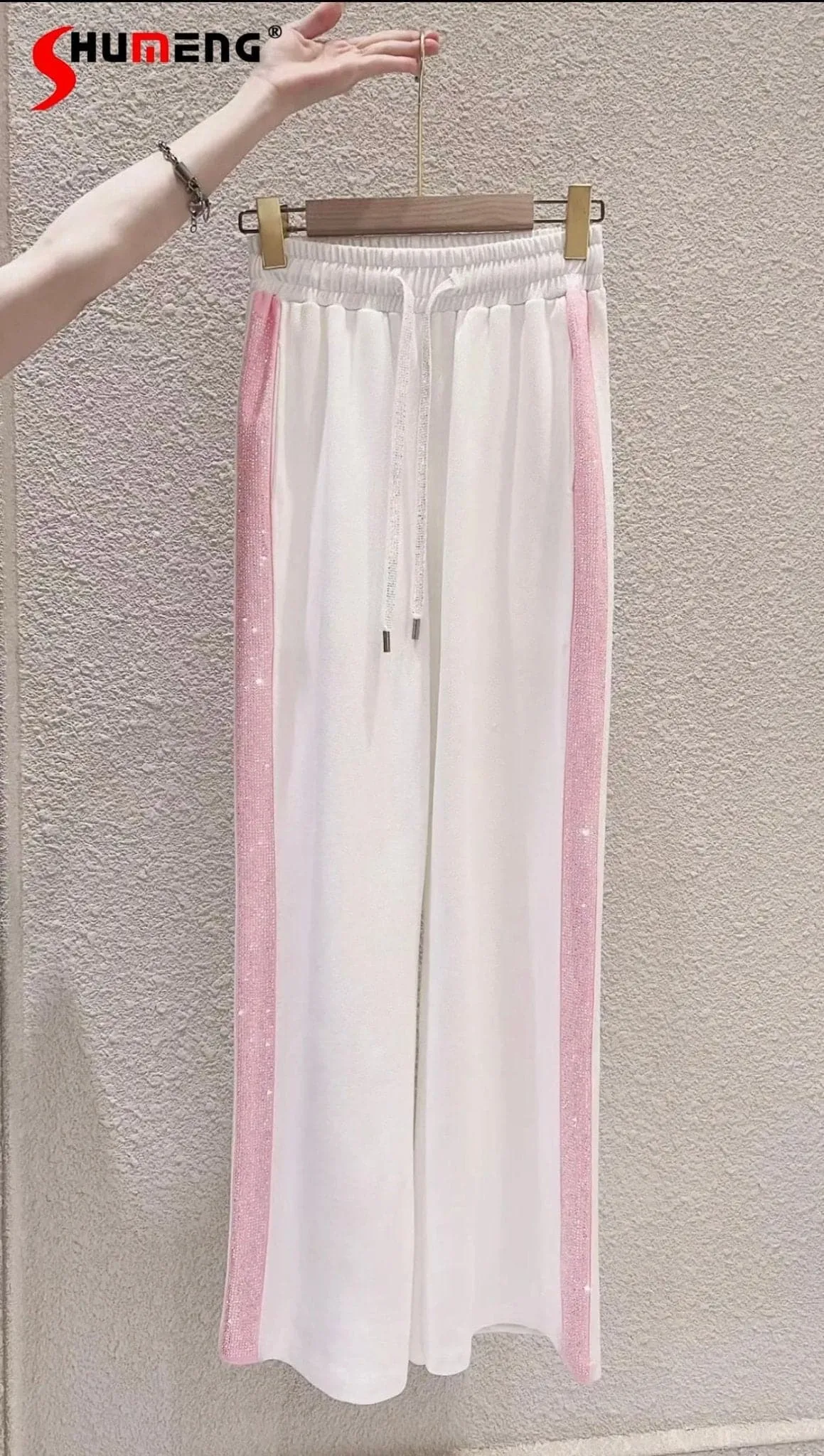 Pink Striped High-Waisted Wide Leg Loose Casual Pants