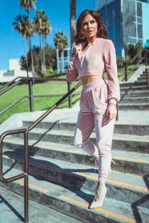 Pink Velour Co-Ord Tracksuit Set