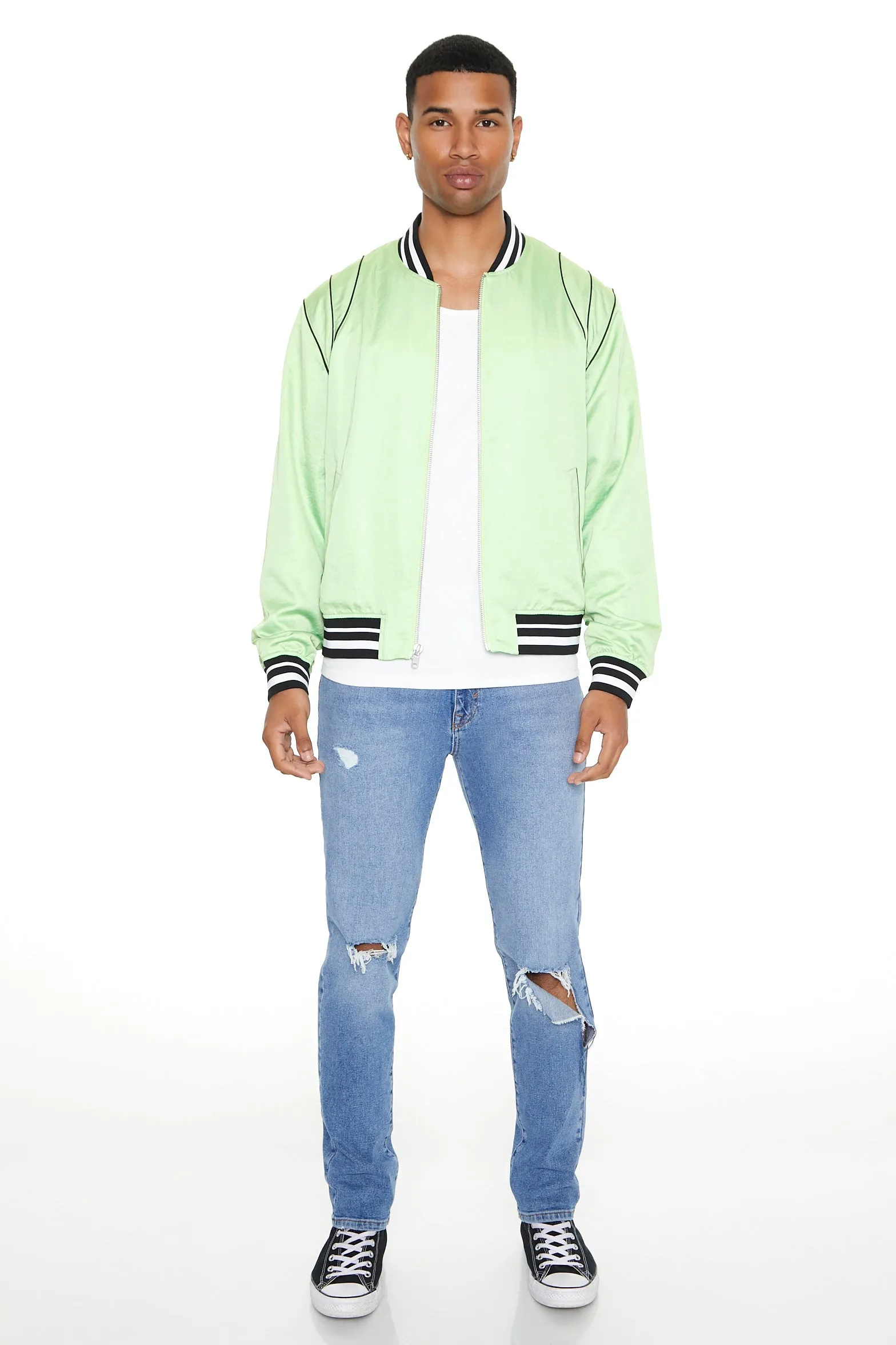 Piped Trim Bomber Jacket