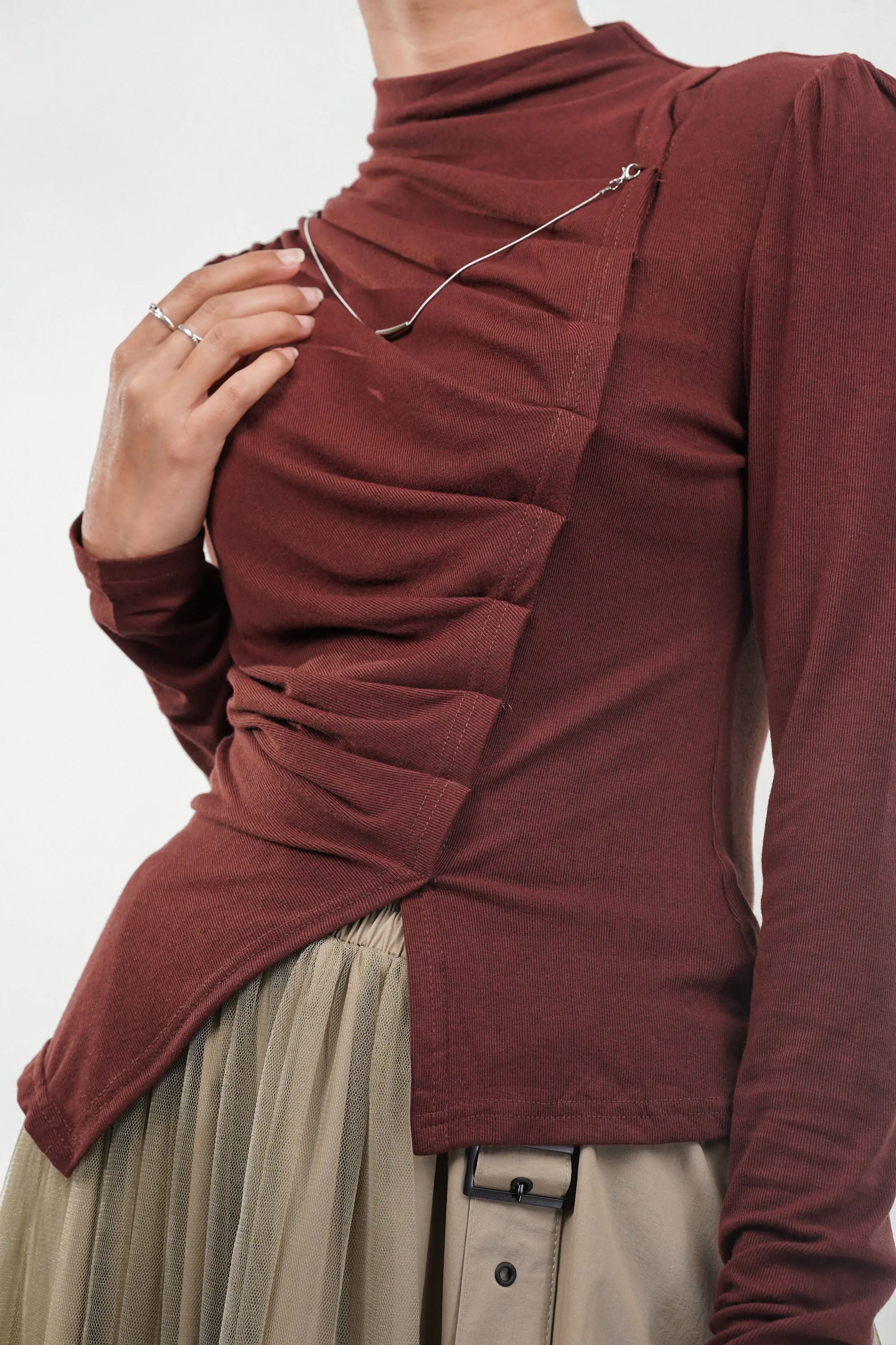 Pleat & Flow Rust Top With Silver Chain