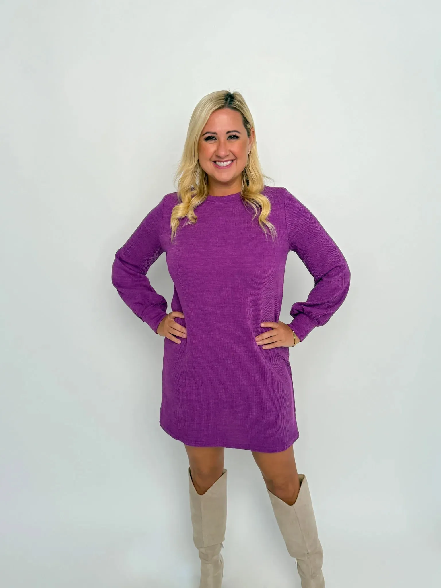 Purple Long Sleeve Sweater Dress