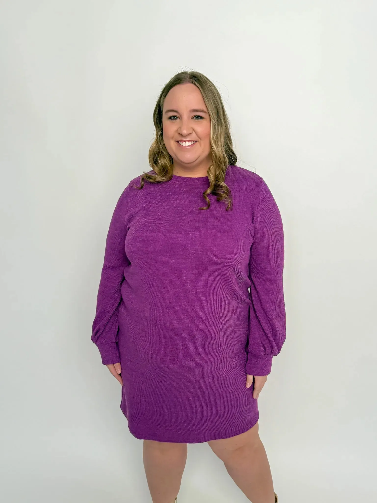 Purple Long Sleeve Sweater Dress