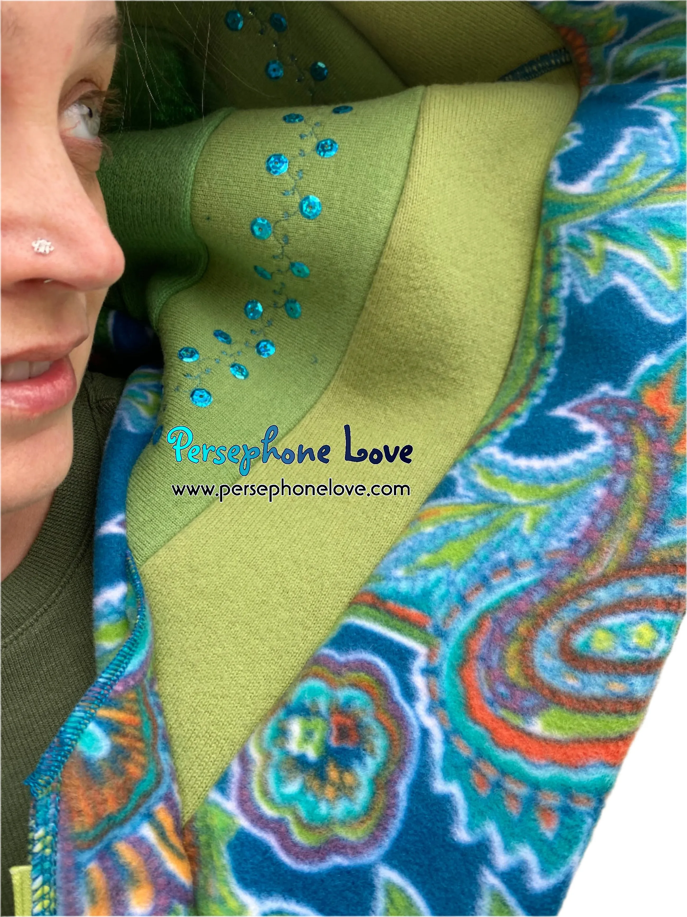 "Beautiful Things" Green elf machine-felted wool/cashmere Katwise-inspired patchwork sweatercoat-2584