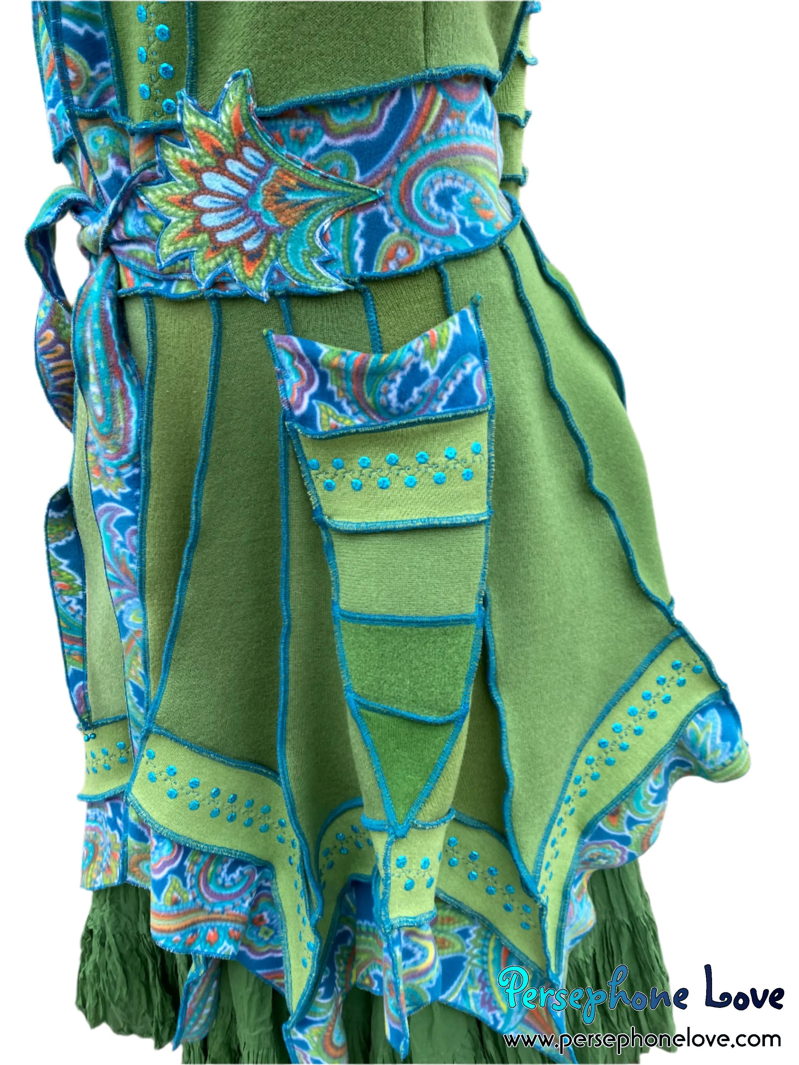 "Beautiful Things" Green elf machine-felted wool/cashmere Katwise-inspired patchwork sweatercoat-2584