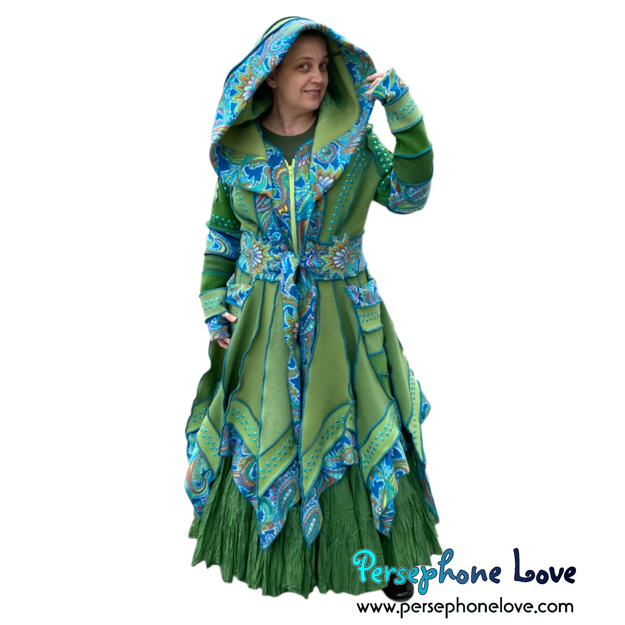 "Beautiful Things" Green elf machine-felted wool/cashmere Katwise-inspired patchwork sweatercoat-2584