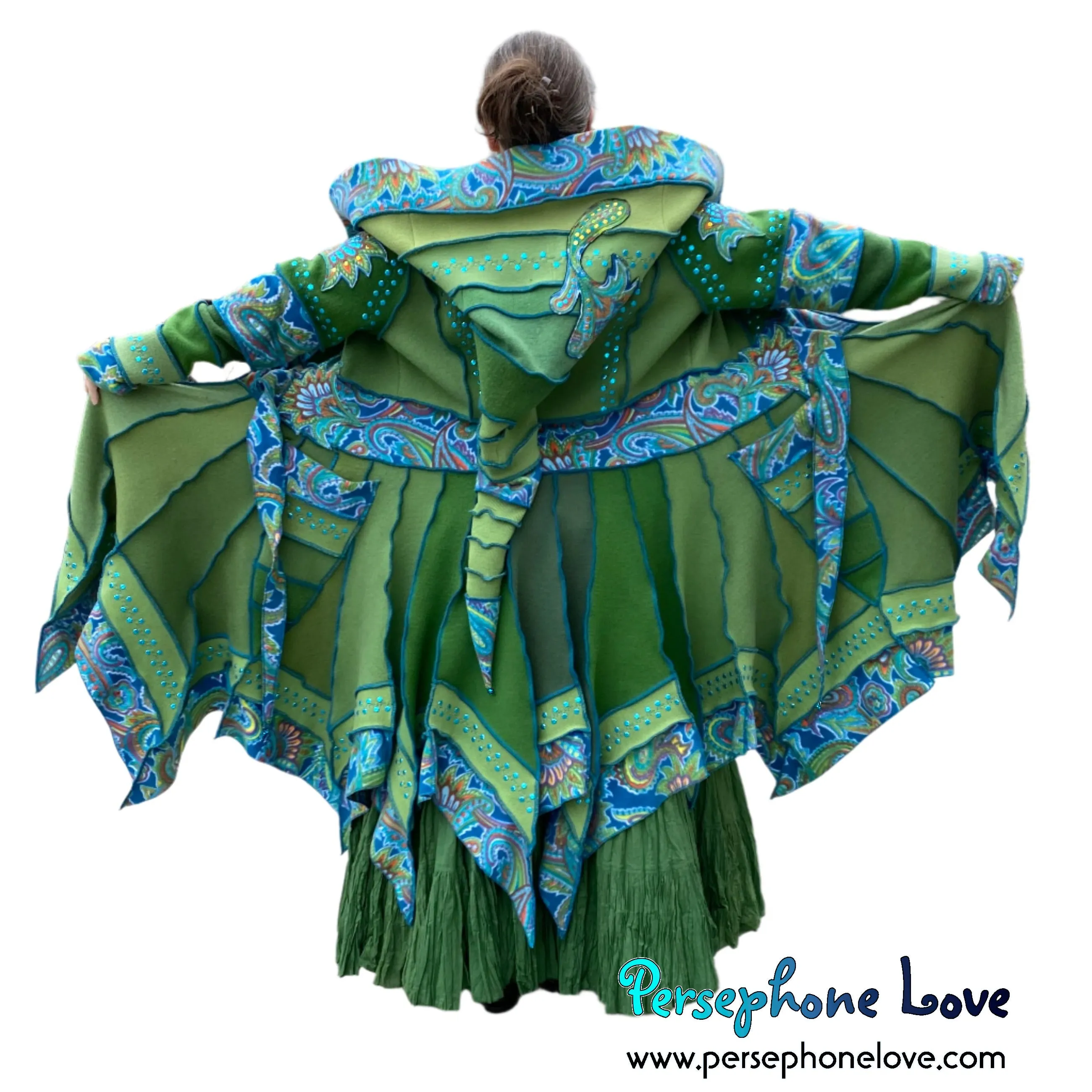 "Beautiful Things" Green elf machine-felted wool/cashmere Katwise-inspired patchwork sweatercoat-2584