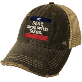 "Don't Mess with Texas" Retro Brand Mudwashed Distressed Mesh Snapback Hat Cap