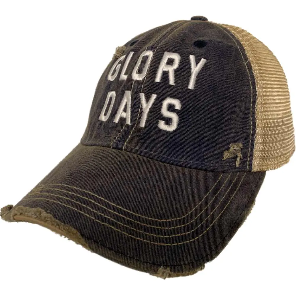 "Glory Days" Retro Brand Navy Distressed Tattered Mesh Adj. Snapback Hat Cap