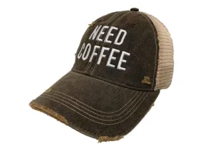 "Need Coffee" Retro Brand Mudwashed Distressed Mesh Snapback Hat Cap