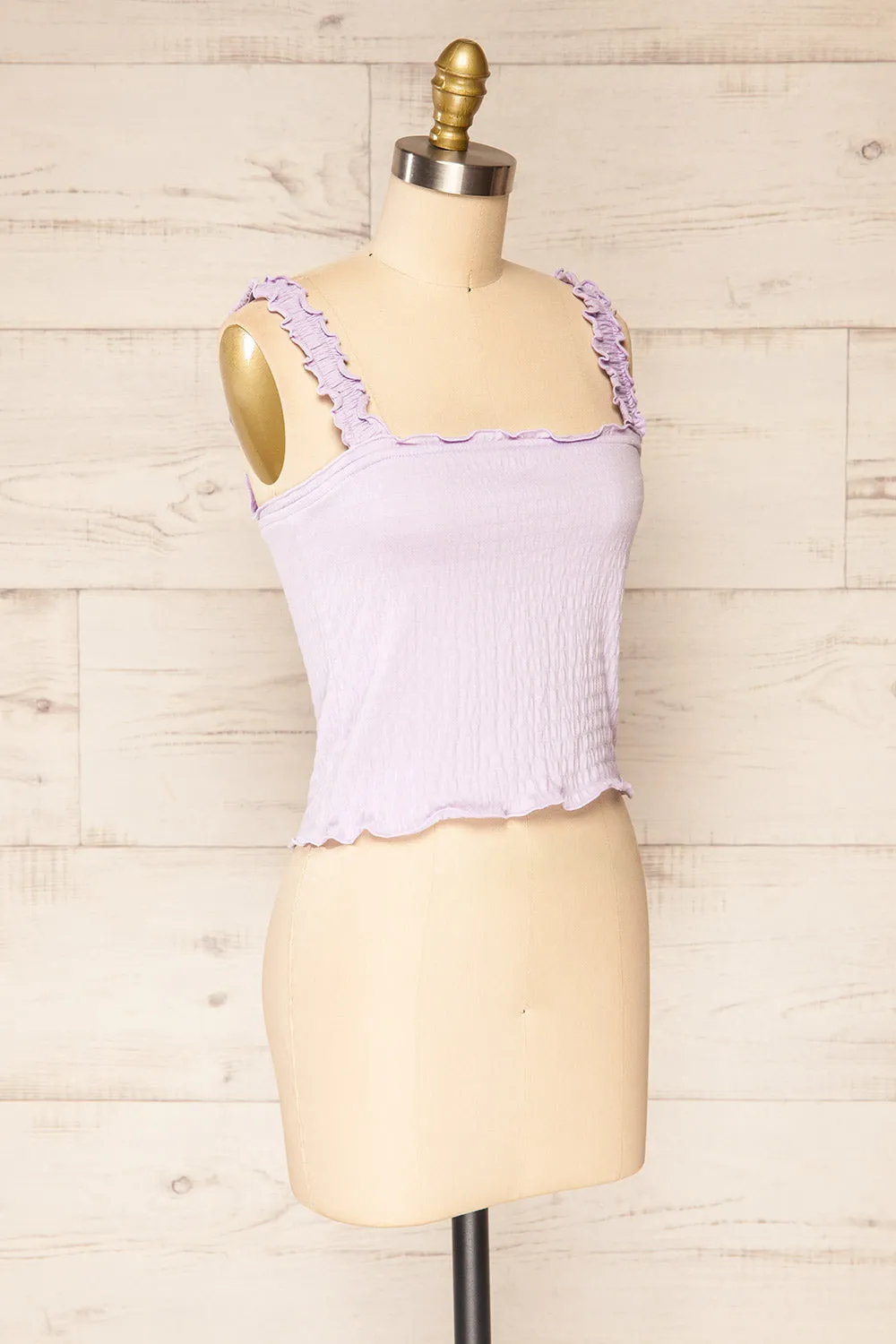 Raciaz Lilac | Ruched Crop Top with Ruffles