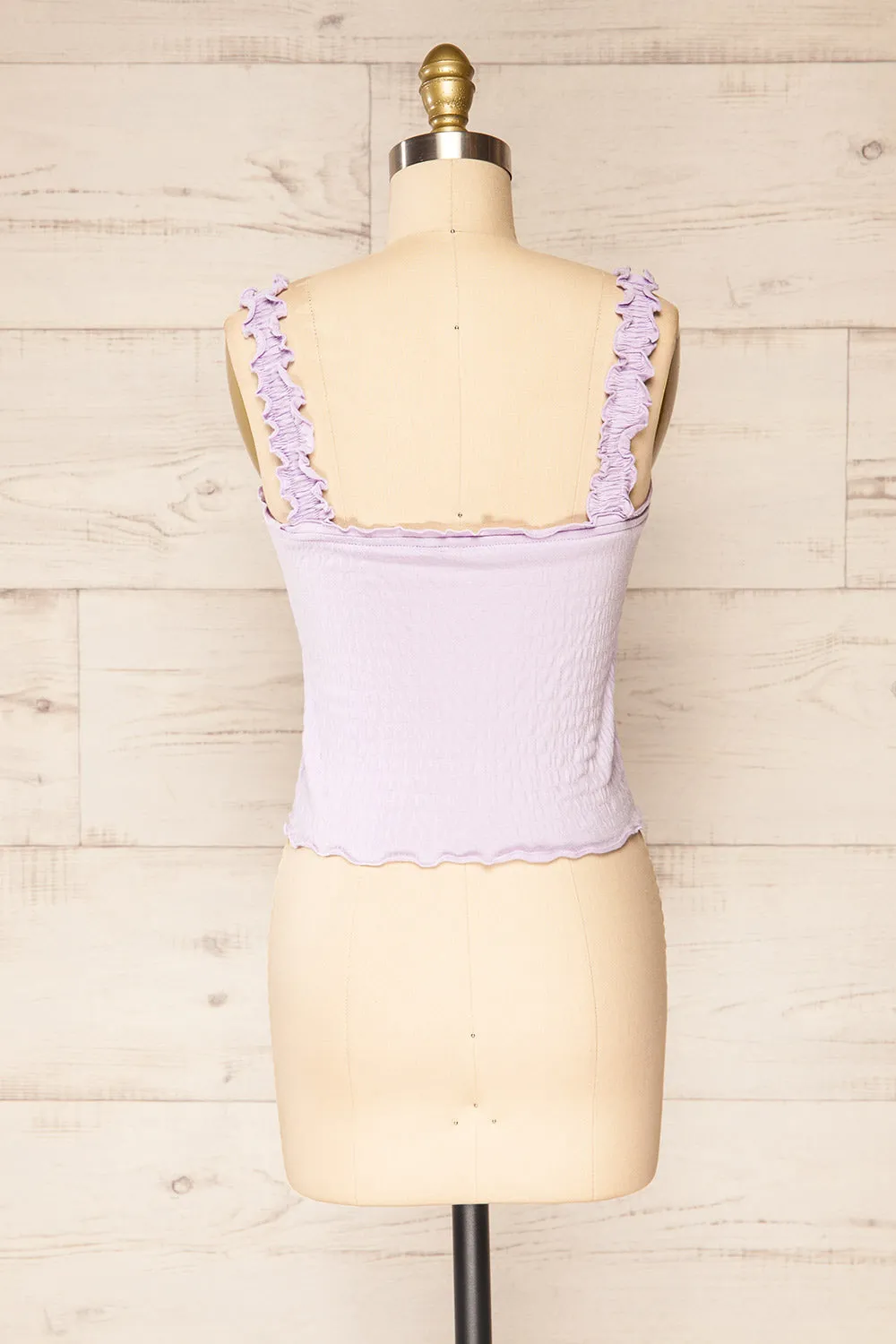 Raciaz Lilac | Ruched Crop Top with Ruffles