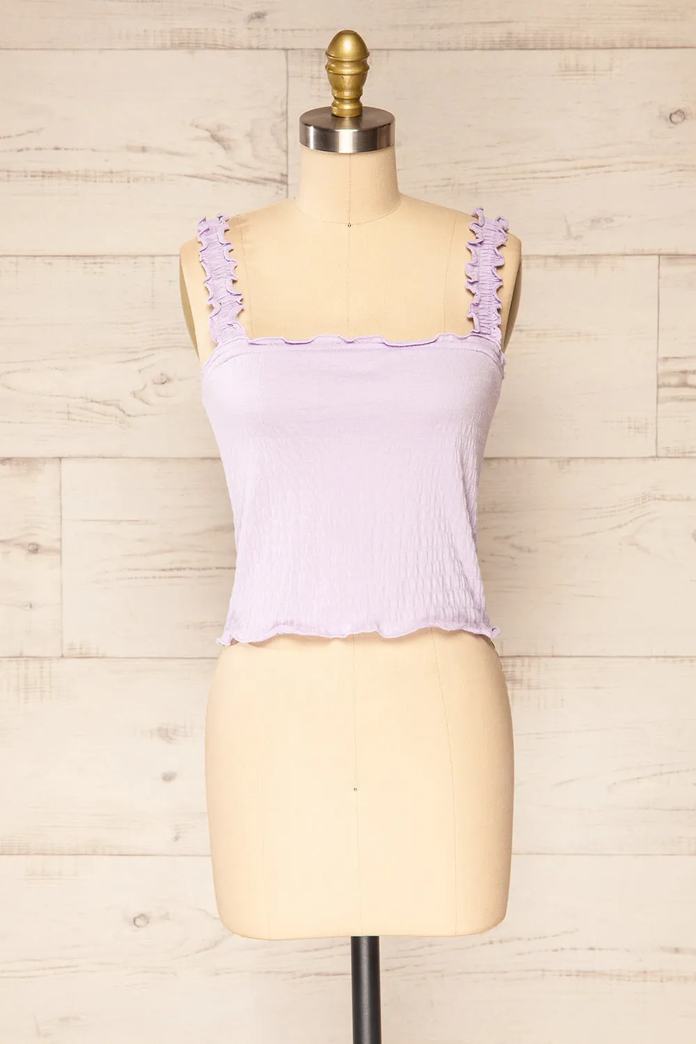 Raciaz Lilac | Ruched Crop Top with Ruffles