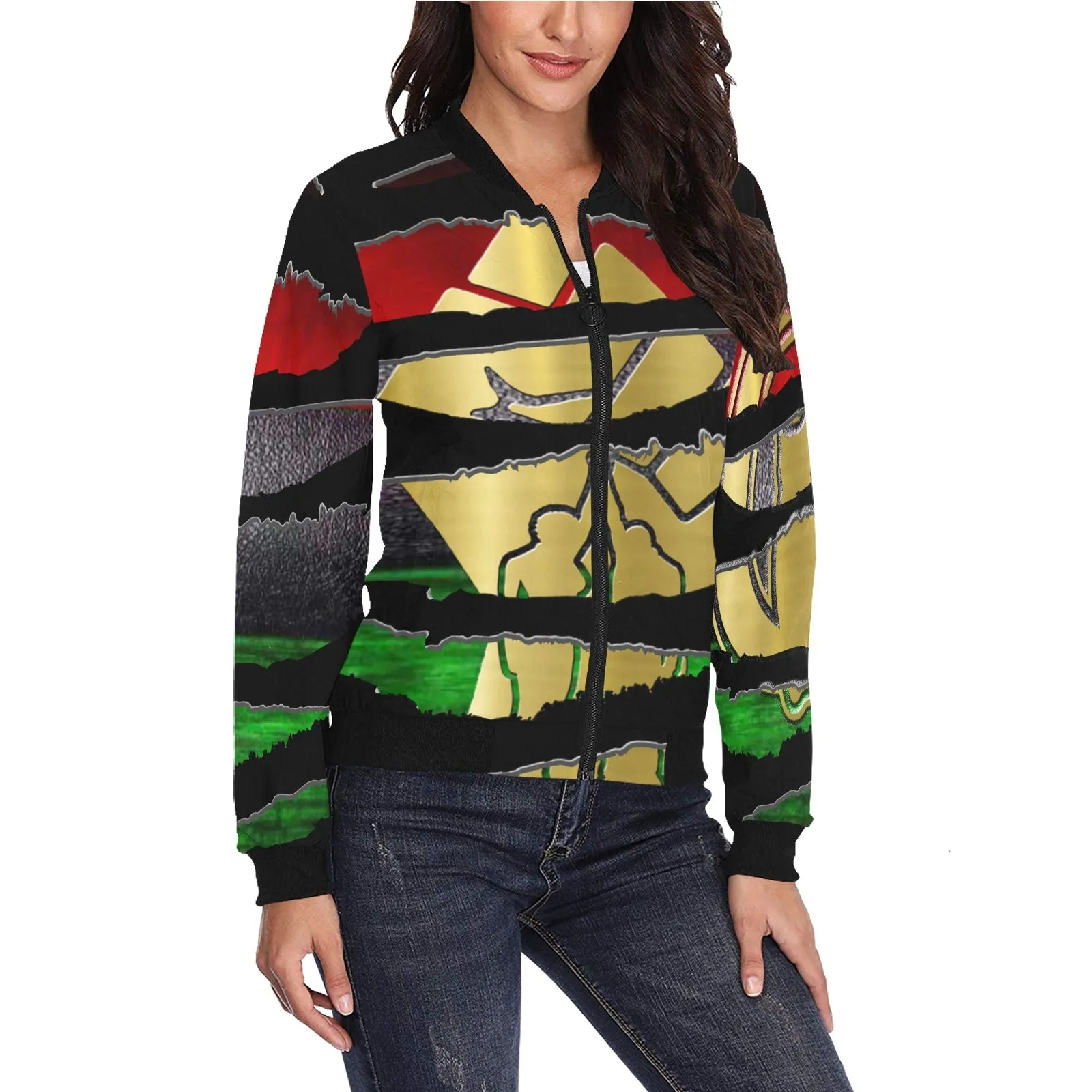 RBG ANKH RIPPED Bomber Jacket for Women