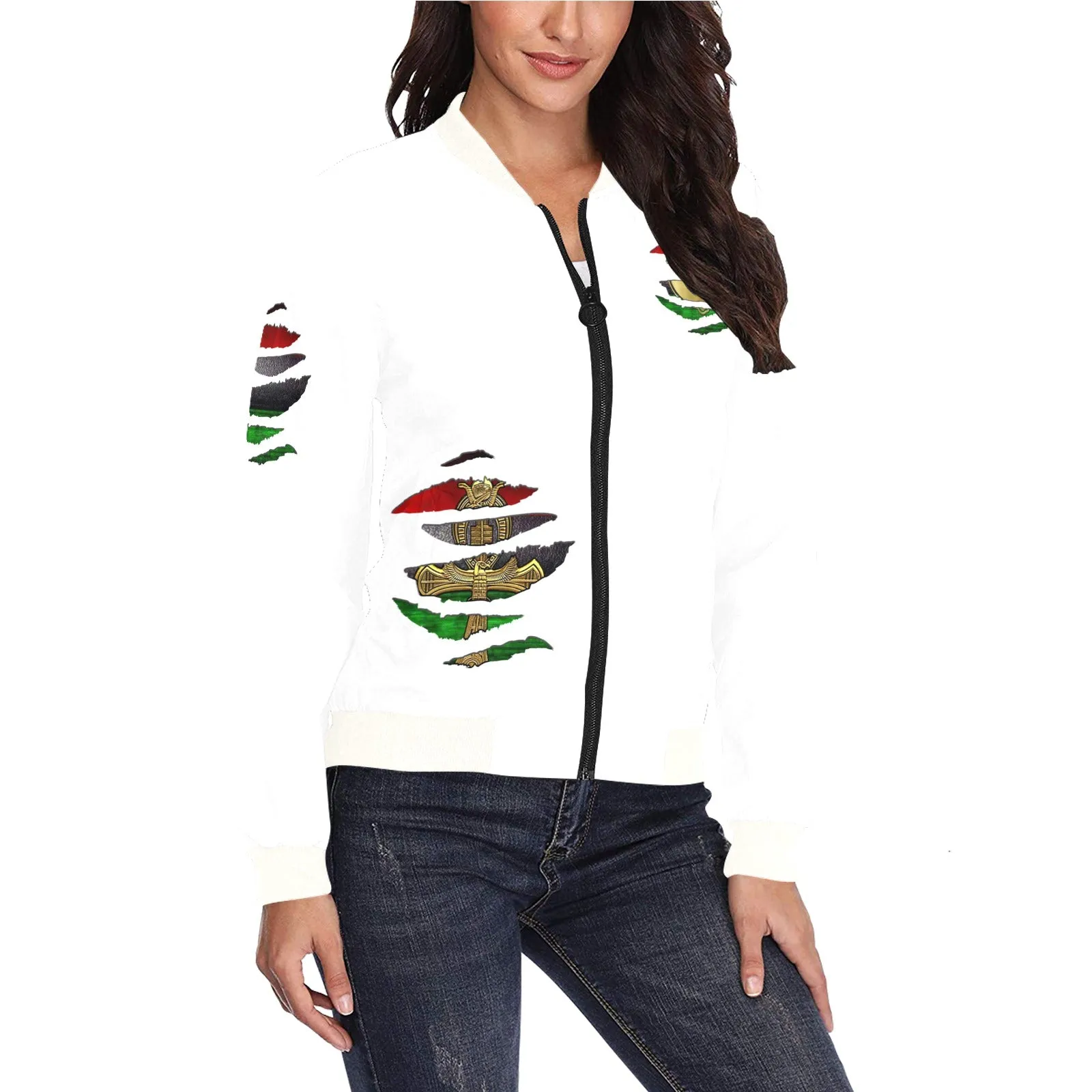 RBG ANKH RIPPED Bomber Jacket for Women