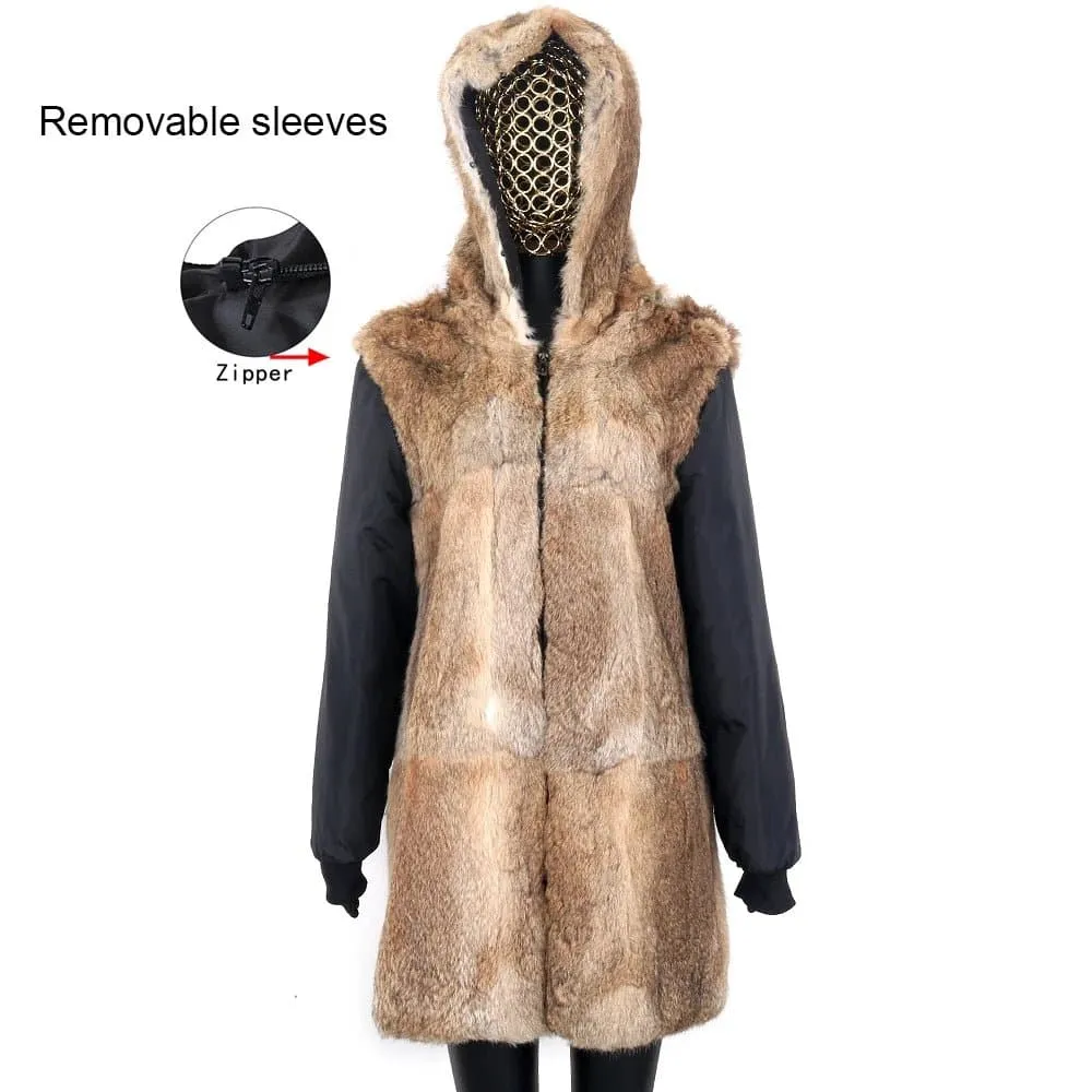 Real Rabbit Fur Hooded Coat for Women - Luxury Winter Jacket | Lavelache