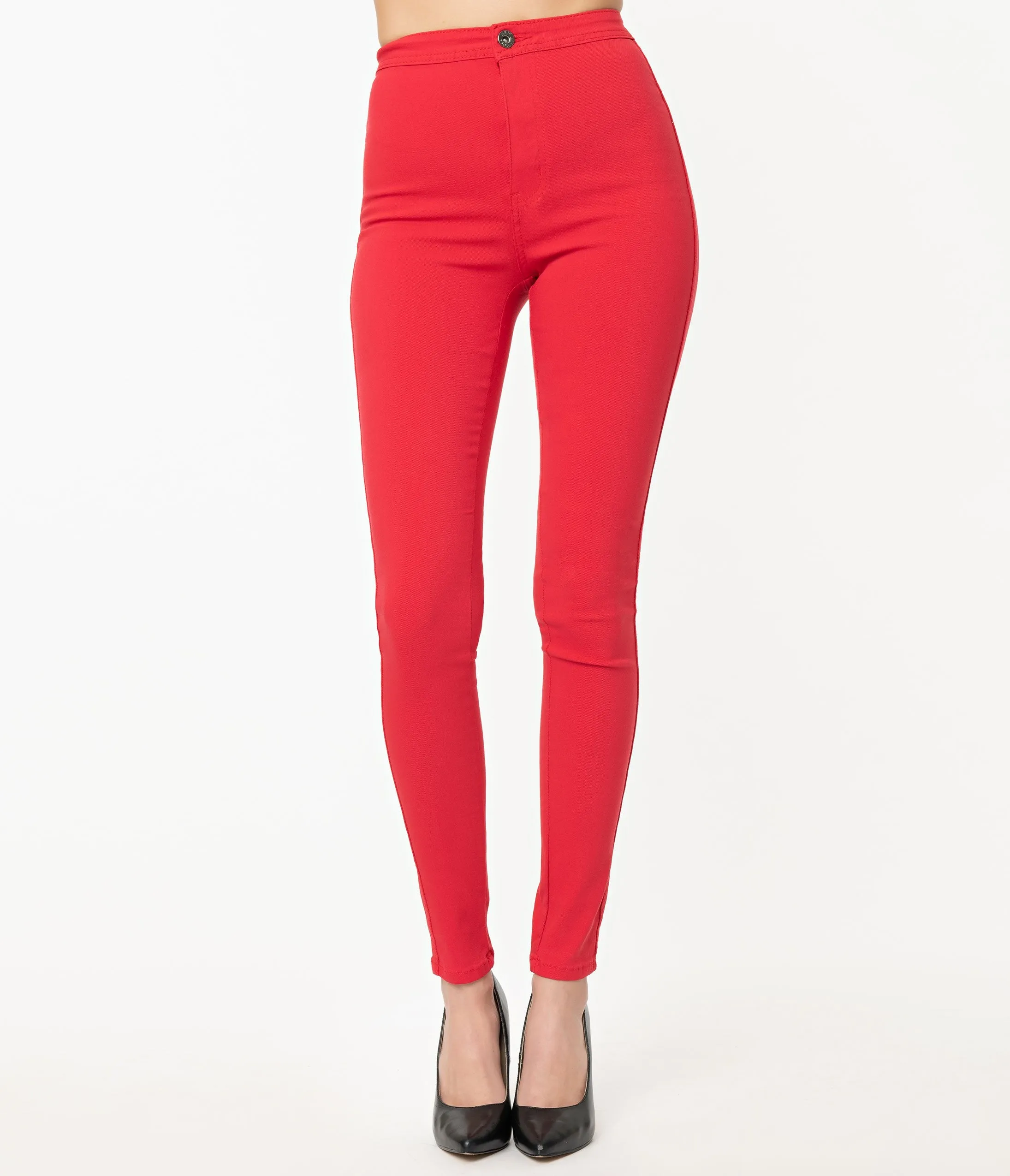 Red High Waist Cigarette Pants