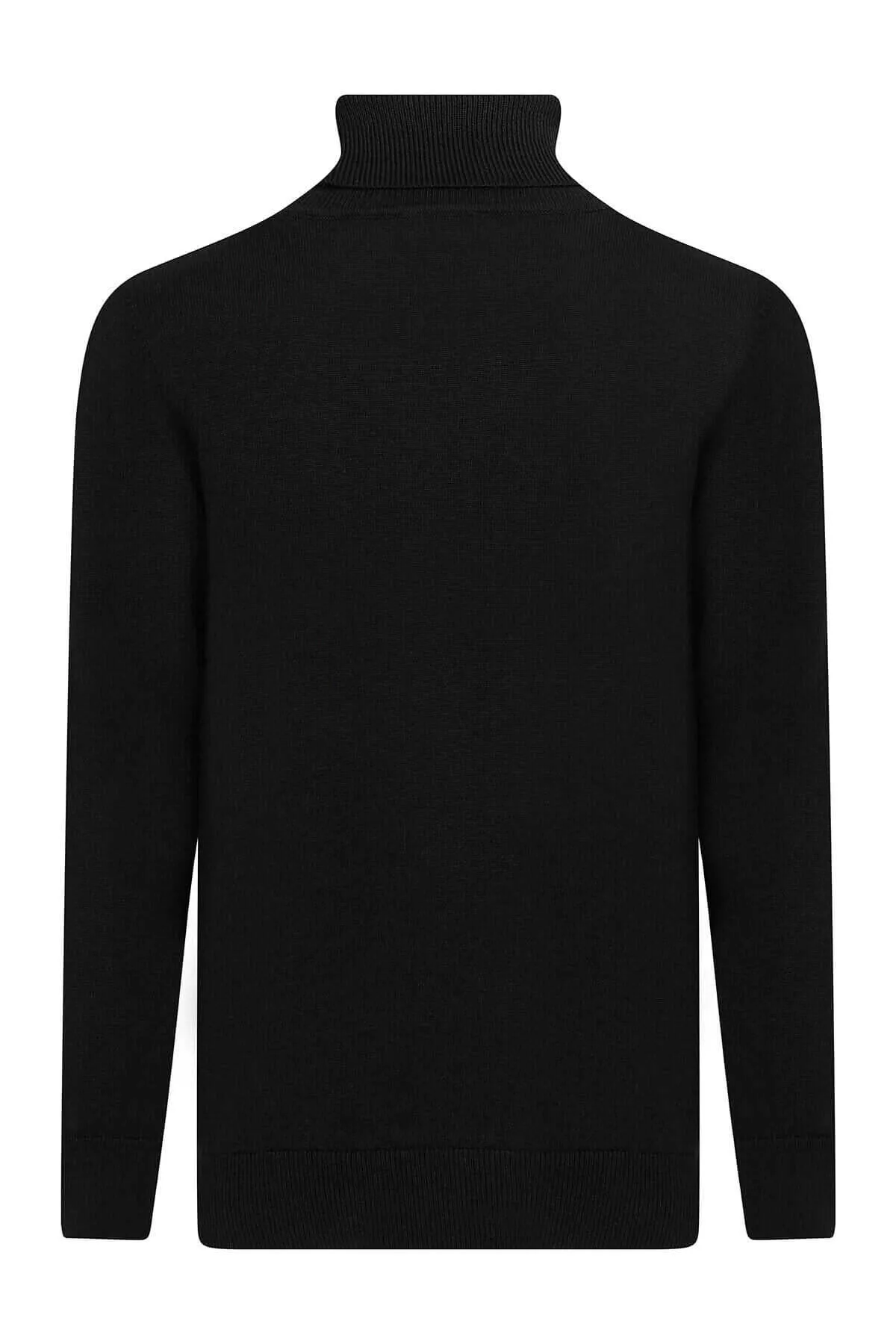 Regular Fit Patterned Cotton Blend Khaki Turtleneck Sweater, Black