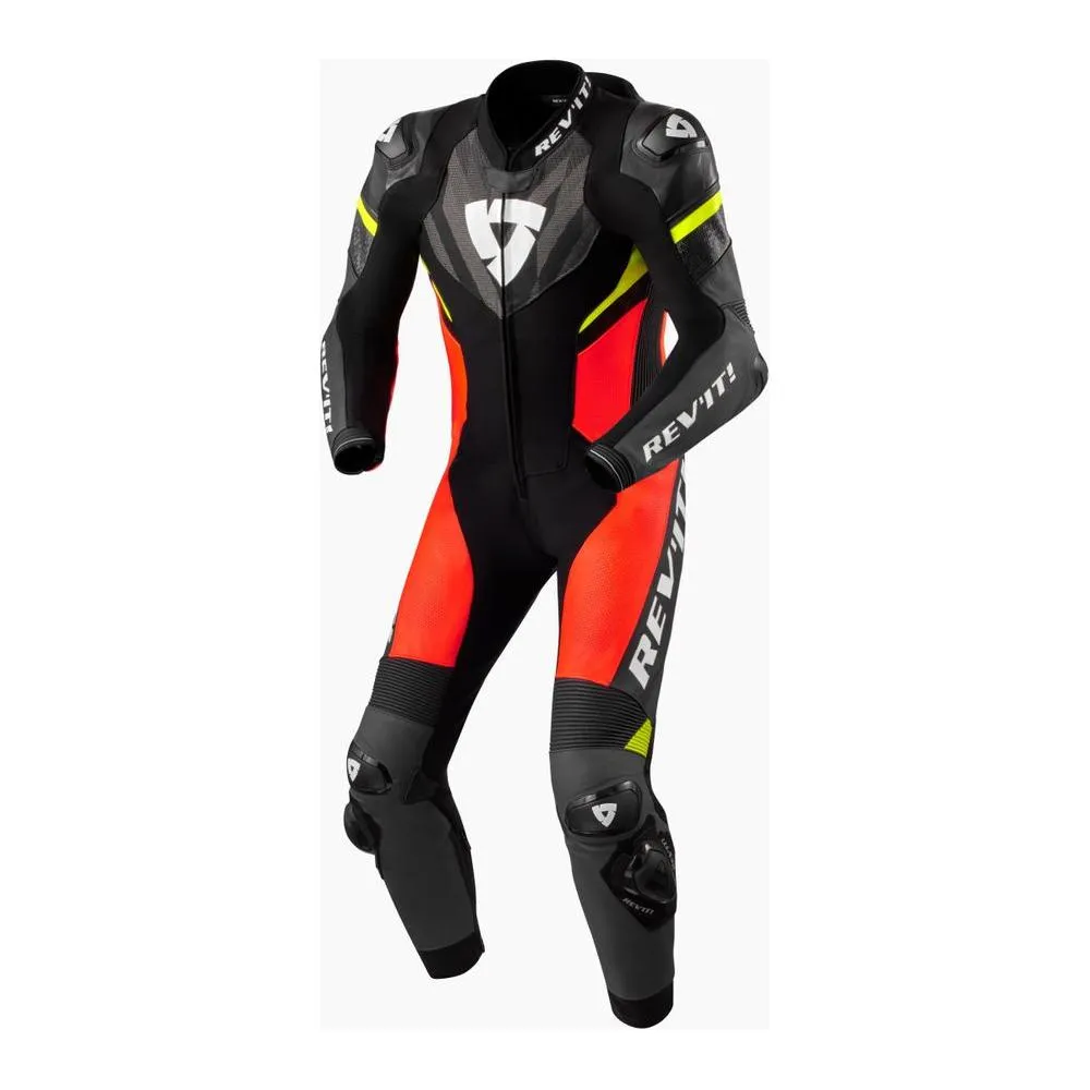 Revit Hyperspeed 2 One Piece Leather Suit Black / Neon Red