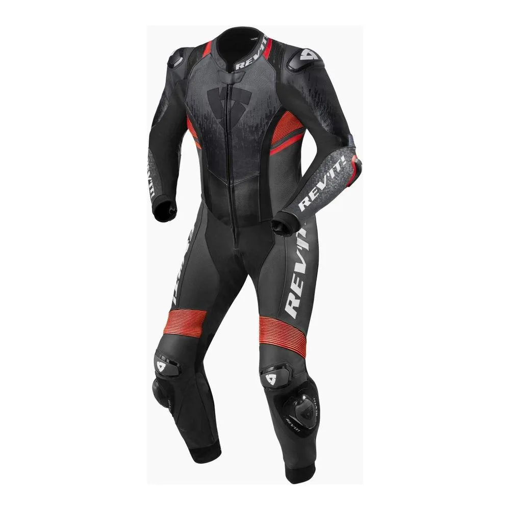 Revit Quantum 2 One Piece Leather Suit Anthracite / Neon Red