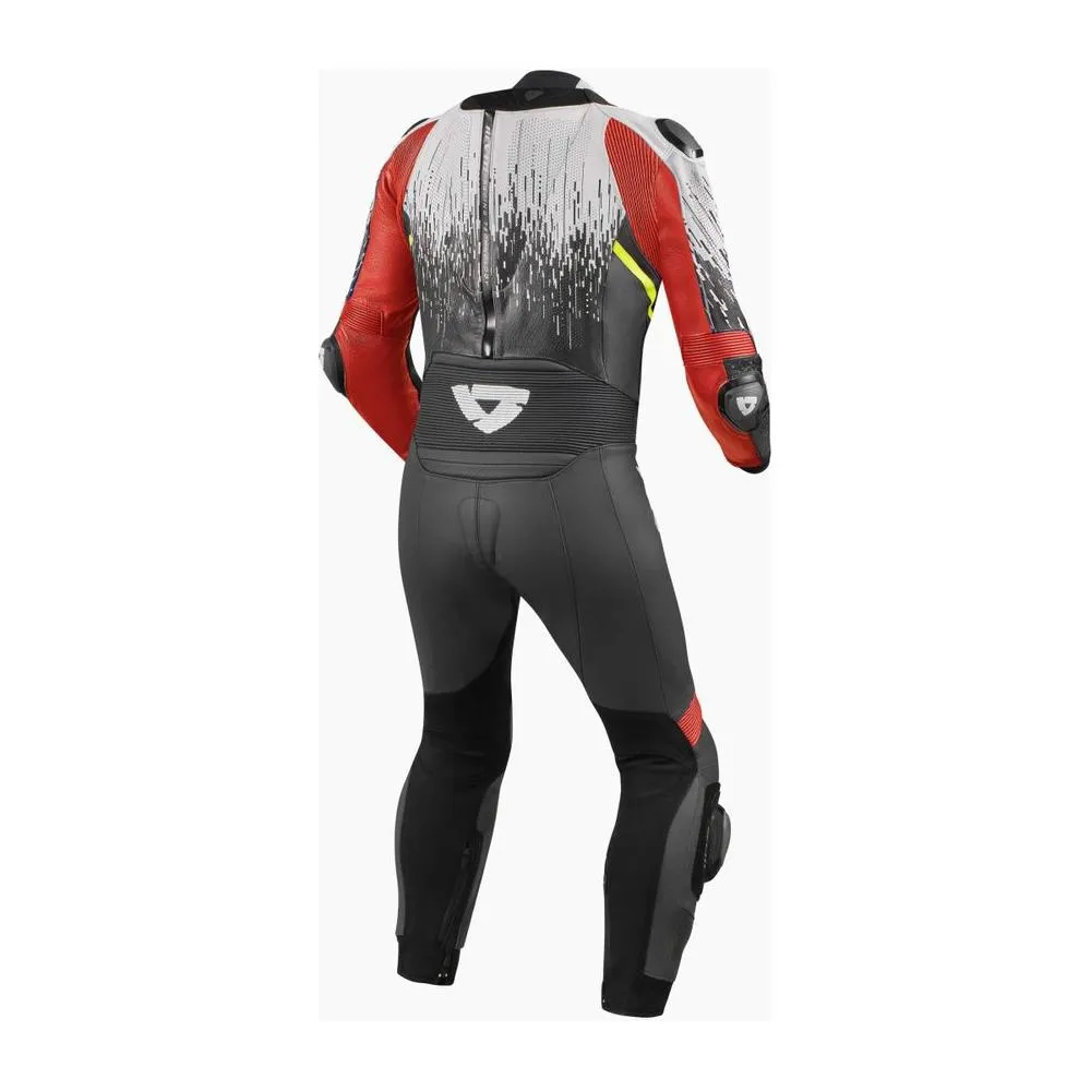 Revit Quantum 2 One Piece Leather Suit White / Neon Red