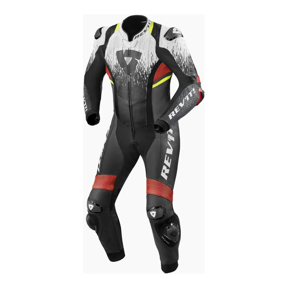 Revit Quantum 2 One Piece Leather Suit White / Neon Red