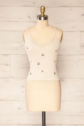 Rhudn Beige | Floral Embroidered Crop Cami Top